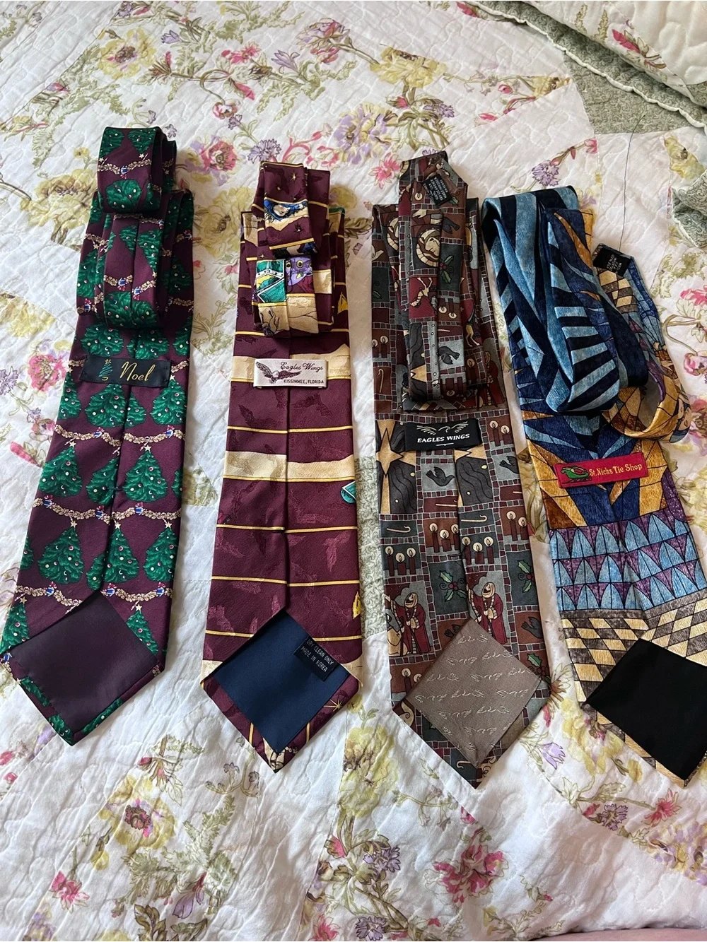 VTG Christmas Nativity Silk Tie Bundle Stained Glass Eagles Wings Noel 4pc